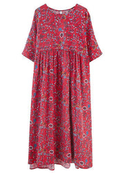 Diy Red Pockets Print Cotton Maxi Dresses Cinched - bagstylebliss