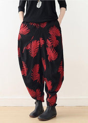 Diy Red Print Harem Cotton Pants - bagstylebliss