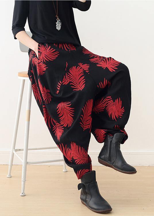 Diy Red Print Harem Cotton Pants - bagstylebliss