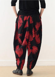 Diy Red Print Harem Cotton Pants - bagstylebliss