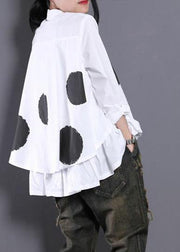 Diy White Dotted Blouses For Women Asymmetric Shirt - bagstylebliss