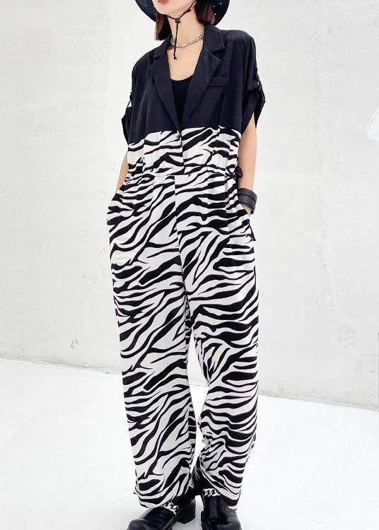 Diy White Zebra pattern Patchwork Casual Jumpsuit Shorts Summer - bagstylebliss