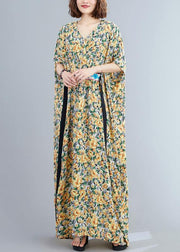 Diy Yellow Print Loose Long Summer Cotton Dress - bagstylebliss