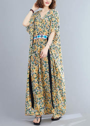 Diy Yellow Print Loose Long Summer Cotton Dress - bagstylebliss