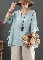 Drawstring Cotton Linen Flared Sleeve Summer Shirt - bagstylebliss