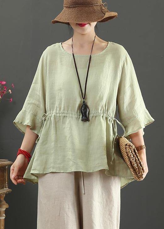 Drawstring Cotton Linen Flared Sleeve Summer Shirt - bagstylebliss