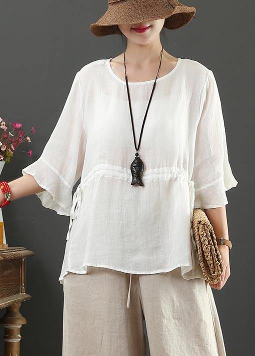 Drawstring Cotton Linen Flared Sleeve Summer Shirt - bagstylebliss