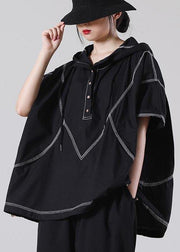 Drawstring Elegant Black drawstring Cotton Blouses Summer - bagstylebliss
