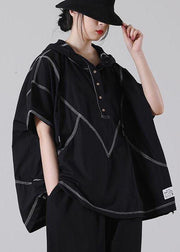 Drawstring Elegant Black drawstring Cotton Blouses Summer - bagstylebliss