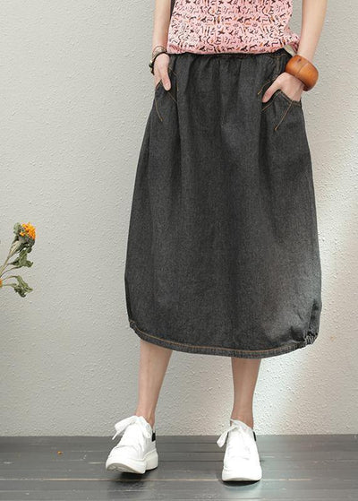 Elastic waist mid-length half-length denim skirt loose loose  wild A-line skirt - bagstylebliss