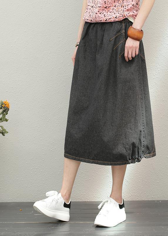 Elastic waist mid-length half-length denim skirt loose loose  wild A-line skirt - bagstylebliss