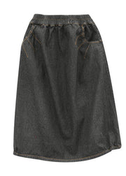 Elastic waist mid-length half-length denim skirt loose loose  wild A-line skirt - bagstylebliss