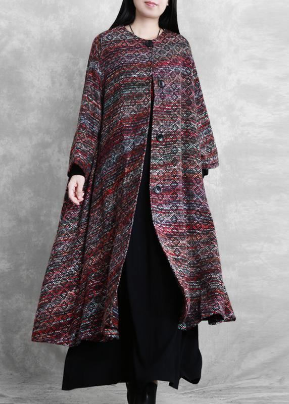Elegant  trendy plus size trench outwear floral o neck Woolen Coat - bagstylebliss