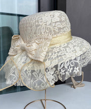 Elegant Beige Lace Patchwork Bow Hollow Out Floppy Sun Hat