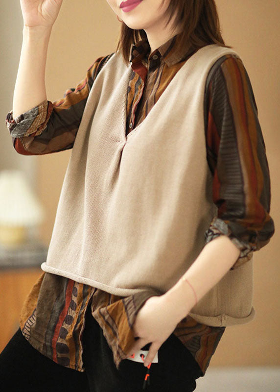 Elegant Beige Loose V Neck Fall Sleeveless Waistcoat