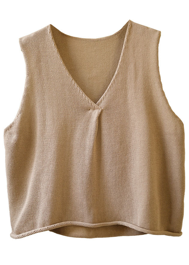 Elegant Beige Loose V Neck Fall Sleeveless Waistcoat