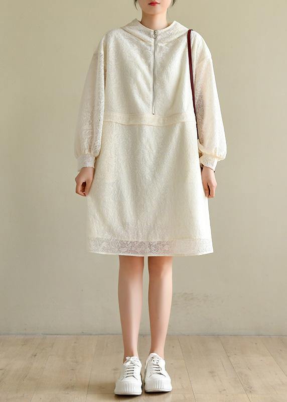 Elegant Beige zippered Chiffon Summer Work Dress - bagstylebliss