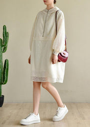 Elegant Beige zippered Chiffon Summer Work Dress - bagstylebliss