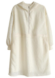 Elegant Beige zippered Chiffon Summer Work Dress - bagstylebliss