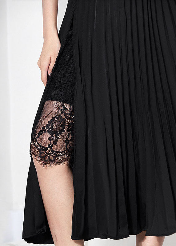 Elegant Black Asymmetrical Design Lace Patchwork Summer Skirt