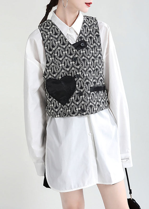 Elegant Black Button Pockets Fall Sleeveless Blouses Vest