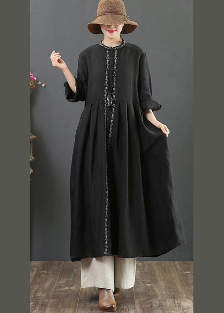 Elegant Black Clothes O Neck Cinched A Line Spring Dresses - bagstylebliss