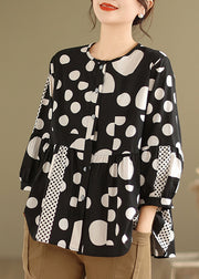 Elegant Black Dot Patchwork Button Shirt Spring