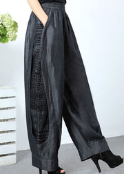 Elegant Black Grey Pockets Patchwork Straight Spring Pants