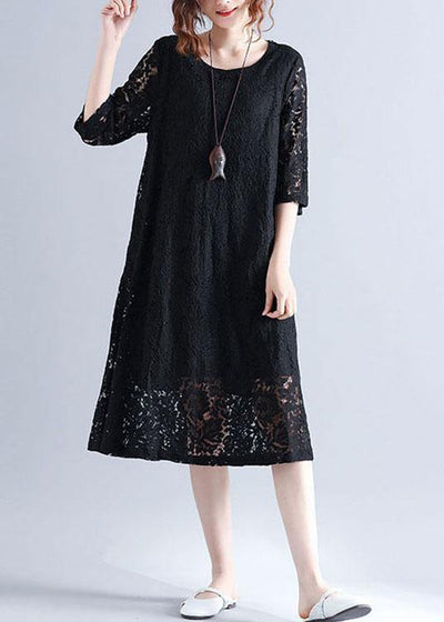Elegant Black Loose Lace Summer Half Sleeve Summer Dress - bagstylebliss