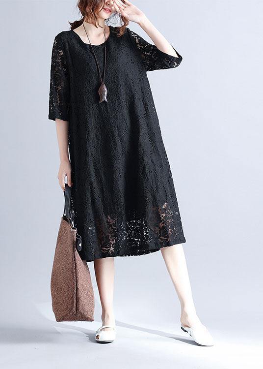 Elegant Black Loose Lace Summer Half Sleeve Summer Dress - bagstylebliss