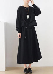Elegant Black O-Neck Asymmetrical Design Cinched Sweatshirt Streetwear - bagstylebliss