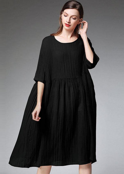 Elegant Black O-Neck Patchwork Summer Dresses - bagstylebliss