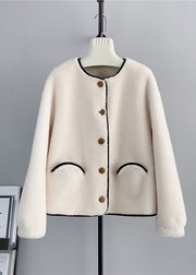 Elegant Black O Neck Pockets Button Wool Coats Winter