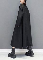 Elegant Black O-Neck Pockets Robe Dresses Fall Long Sleeve - bagstylebliss