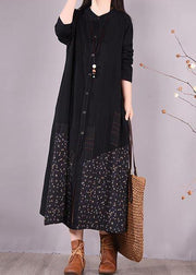 Elegant Black Patchwork Print Tunic O Neck Pockets Maxi Spring Dresses - bagstylebliss
