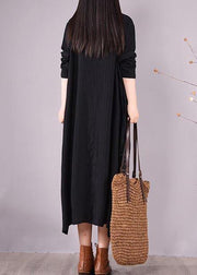 Elegant Black Patchwork Print Tunic O Neck Pockets Maxi Spring Dresses - bagstylebliss
