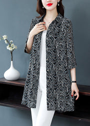 Elegant Black Peter Pan Collar Button Print Chiffon Shirt Tops Spring