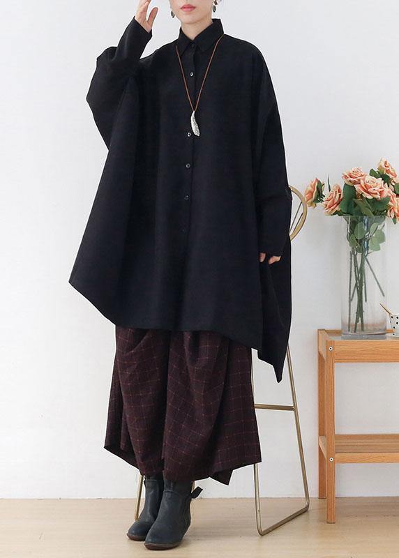 Elegant Black PeterPan Collar Asymmetrical Design Fall Cardigans Long Sleeve - bagstylebliss