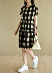 Elegant Black Plaid Hooded Patchwork Summer Cotton Dresses - bagstylebliss