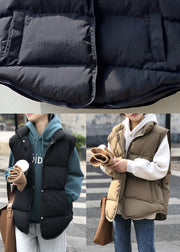 Elegant Black Pockets Button Patchwork Winter Warm Sleeveless Puffer Vest