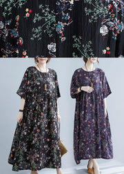 Elegant Black Print O-Neck Patchwork Summer Robe Dresses Half Sleeve - bagstylebliss