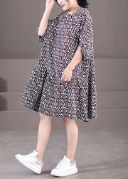 Elegant Black Puff Sleeve Plaid Print Patchwork Cotton A Line Dress Summer