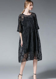 Elegant Black Wrinkled Hollow Out Summer Dress - bagstylebliss