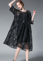 Elegant Black Wrinkled Hollow Out Summer Dress - bagstylebliss