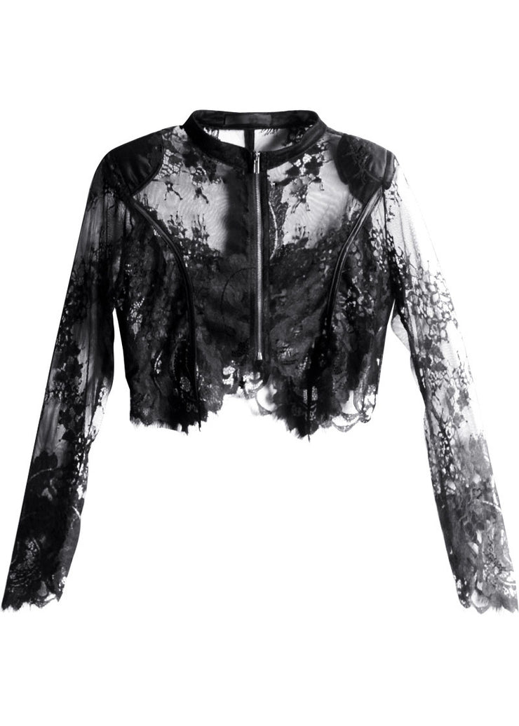 Elegant Black Zippered Tulle Summer Shirt Tops Long Sleeve