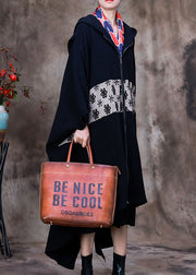 Elegant Black hooded Cloak Sleeves asymmetrical design Winter Coat