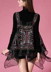 Elegant Black knit sweaters + Embroideried Print Fall Two Pieces Set