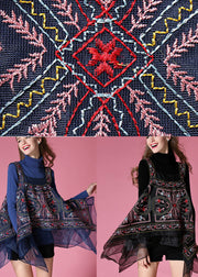 Elegant Black knit sweaters + Embroideried Print Fall Two Pieces Set