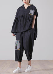 Elegant Black patchwork Pockets Cotton Two Pieces Set Summer - bagstylebliss