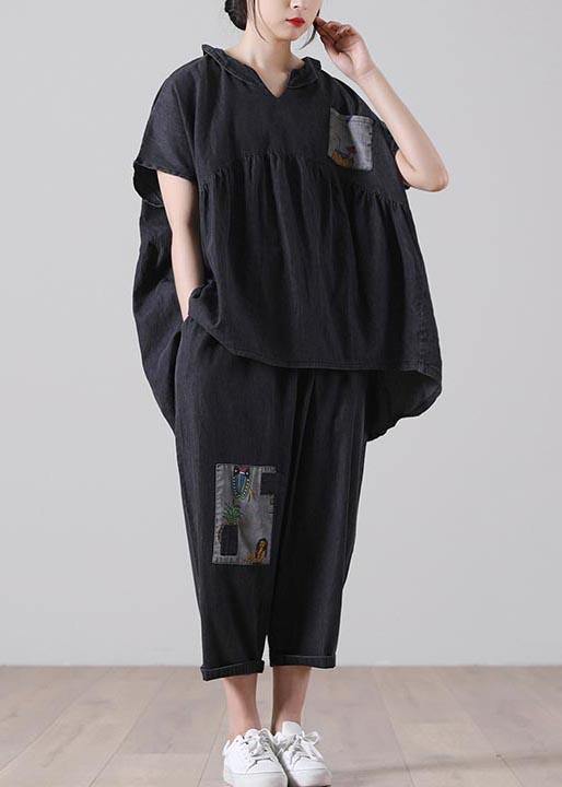 Elegant Black patchwork Pockets Cotton Two Pieces Set Summer - bagstylebliss